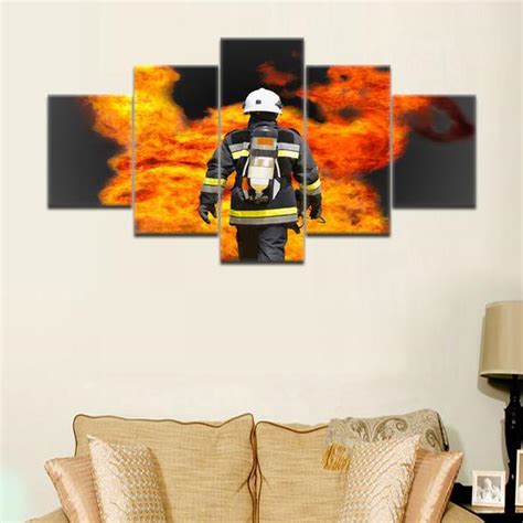 Fire Rescue Wall Art Firefighter Fireman Flames – Career 5 Panel Canvas ...