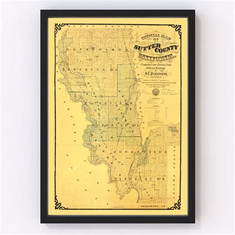 Vintage Map of Sutter County, California 1873 by Ted's Vintage Art