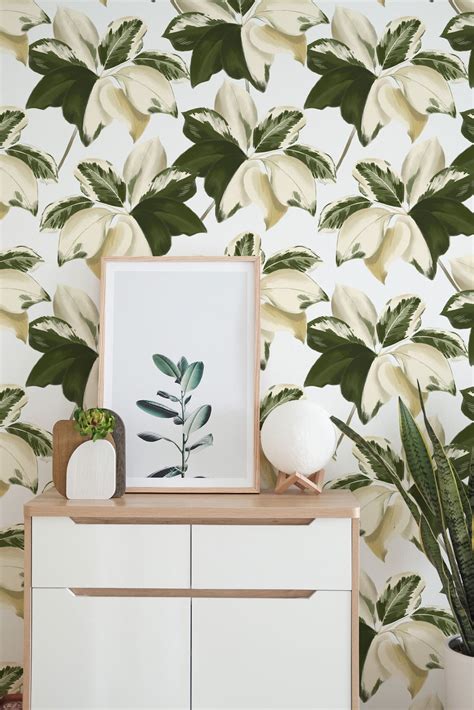 Bold green leaf pattern wallpaper - Peel and Stick Removable - Fancy Walls