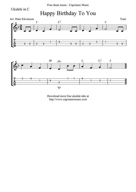 "Happy Birthday To You" Ukulele Sheet Music - Free Printable | Ukulele tabs, Ukulele songs ...