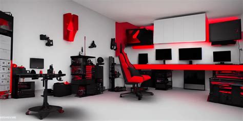 black and red room gaming setup 3 d model, unreal | Stable Diffusion