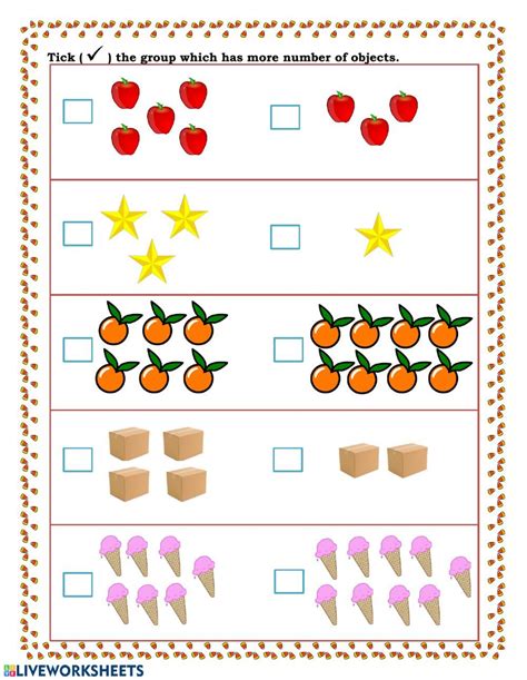 Less and More - Interactive worksheet | Kindergarten worksheets, Kids ...