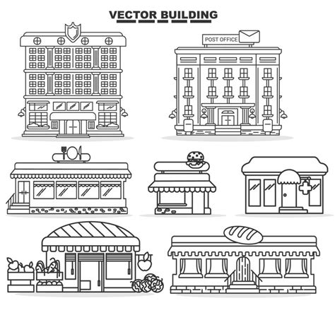 Set building line art in black and white colour 19033412 Vector Art at Vecteezy