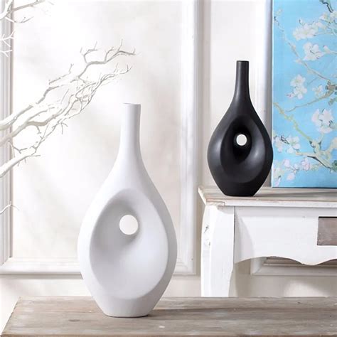 Tabletop Flower Vase Home Decor Contemporary Black White Ceramic Vase ...