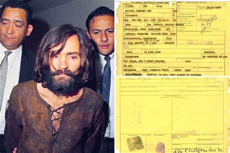 Charles Manson booking sheet with fingerprints from cult leader's 1969 ...