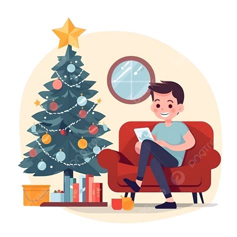 Boy With Sofa Table Teapot Tree Living Room Merry Christmas Celebration ...