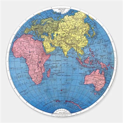 Vintage 1915 Map of the World Atlas Globe Classic Round Sticker ...