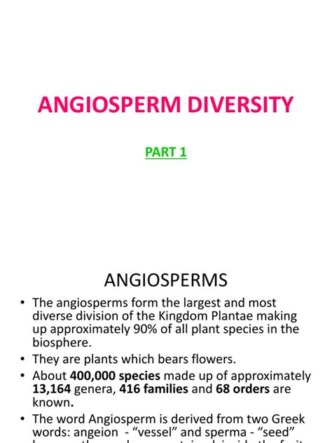 Lecture 7 - Angiosperm Diversity | PDF | Flowers | Plants