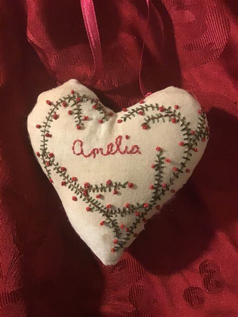 Custom Hand Embroidered Pillow Personalized Ornament Heart - Etsy ...