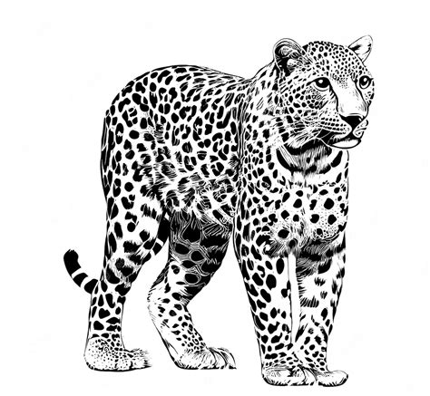 Premium Vector | A black and white drawing of a leopard with a black ...