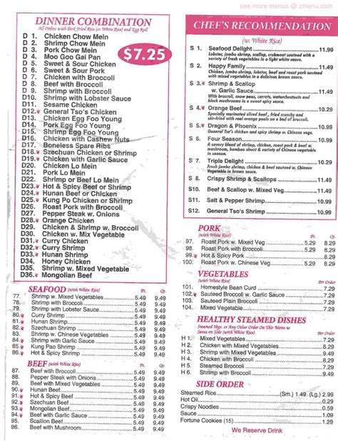 Menu at Tasty China restaurant, Lexington