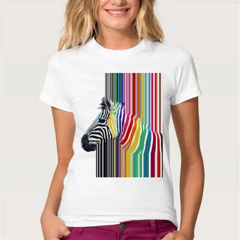 2019 Newest summer fashion Women's T shirt Rainbow Zebra design T Shirt beautiful Animal Print ...