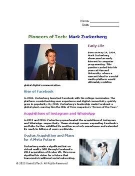 Pioneers of Tech: Mark Zuckerberg by Oasis EdTech | TPT