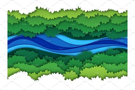 Paper river. Top view water stream | Vector Graphics ~ Creative Market