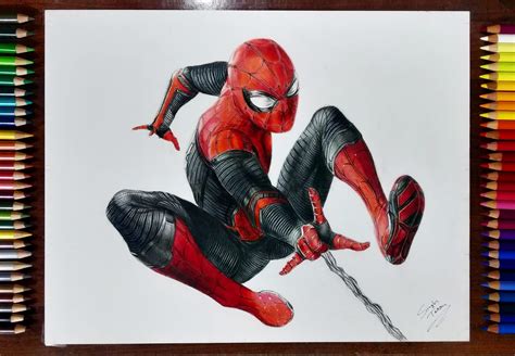 Spiderman Far from home suit Drawing with colored pencils | Marvel ...