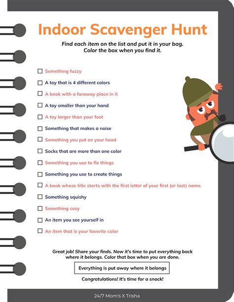 Indoor Scavenger Hunt Printable