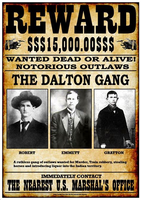 Reward 15,000 - Wanted Dead Or Alive - Notorious Outlaws The Dalton Gang - Fantastic A4 Glossy ...