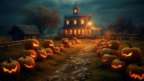 Premium AI Image | Pumpkins in a Halloween Scene