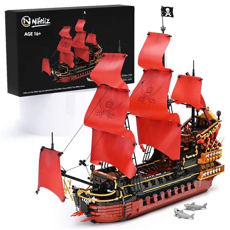 Nifeliz Queen Anna's Revenge Pirate Ship Model Building Blocks Kit, Large Pirate Ship Model Set ...