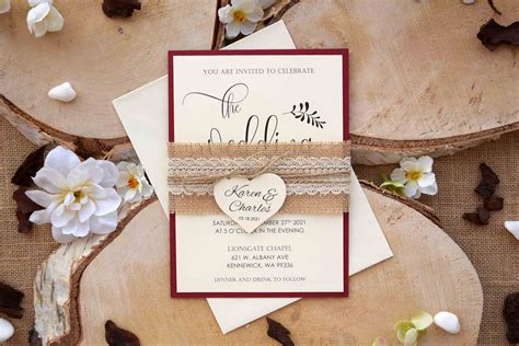 Rustic Fall Wedding Invitations, Burgundy Fall Wedding Invitations