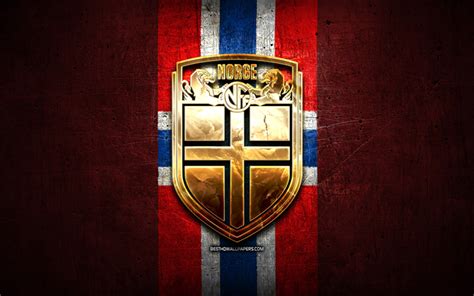 Download wallpapers Norway National Football Team, golden logo, Europe, UEFA, red metal ...