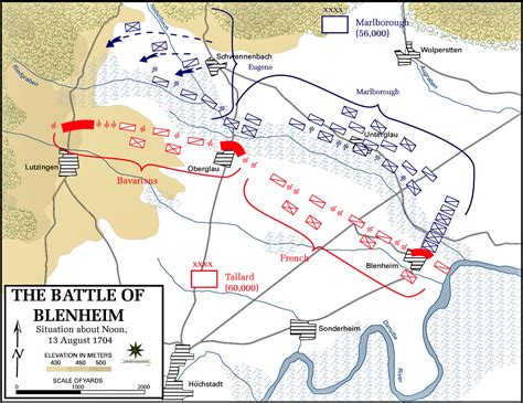 Map of the Battle of Blenheim - August 13, 1704: At Noon