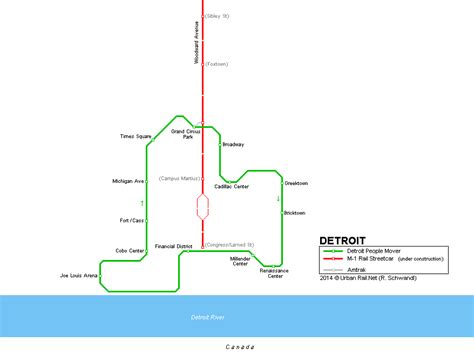 Detroit People Mover and Streetcar Map | Detroit, Michigan, Travel ...