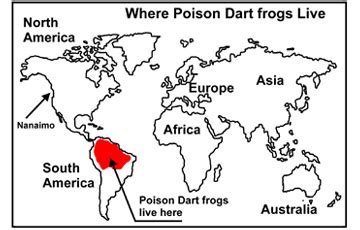 World-map where poison dart frogs live | Poison dart frogs, Poison dart ...