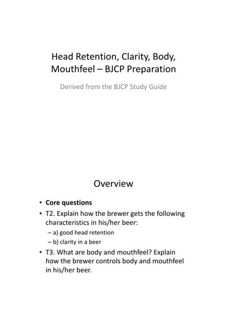 Head Retention, Clarity, Body, Mouthfeel - BJCP Preparation | PDF ...