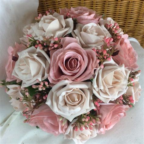 An artificial wedding bouquet of dusky pink rose flowers | Artificial wedding bouquets, Wedding ...