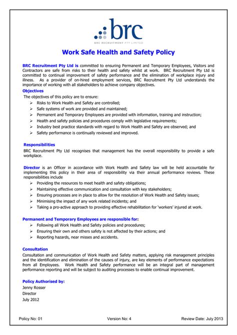 HEALTH AND SAFETY POLICY Template in Word and Pdf formats