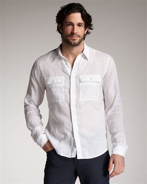 Theory Two-Pocket Linen Shirt in White for Men - Lyst