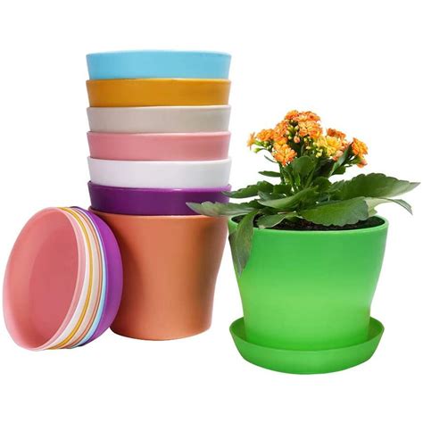 Plastic Planters Indoor Set of 8 Flower Plant Pots Decorative Gardening ...