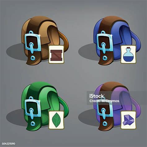 Game Icons Of Medieval Bags With Symbols Stock Illustration - Download ...