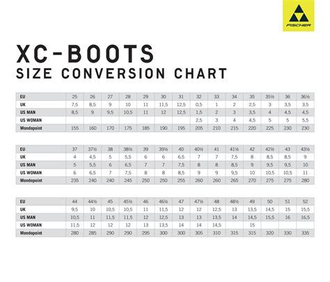 Rossignol Cross Country Ski Boot Size Chart