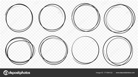 Hand drawn circle line sketch set vector circular scribble doodle round ...