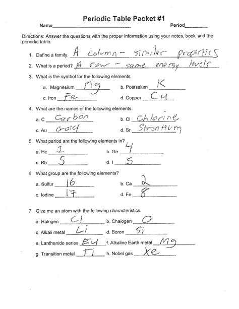 Periodic Table Basics Answer Sheet - Infoupdate.org