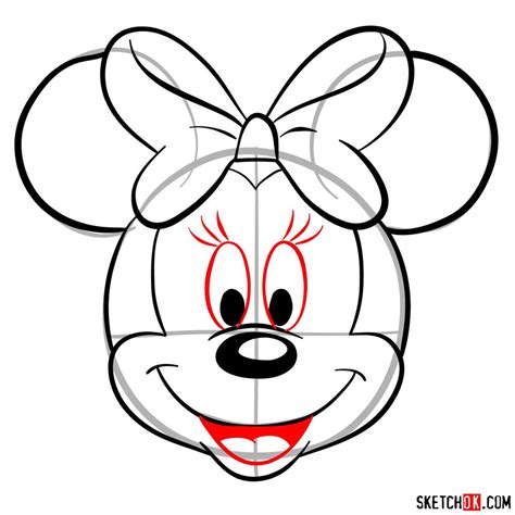 How to draw the face of Minnie Mouse (front view) - Sketchok