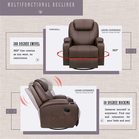 Homall PU Leather Swivel Rocker Recliner Chair Electric Massage Recliner