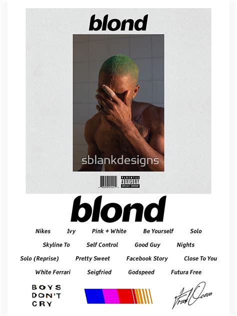 Frank Ocean Blonde Album - Tracklist Premium Matte Vertical Poster sold ...