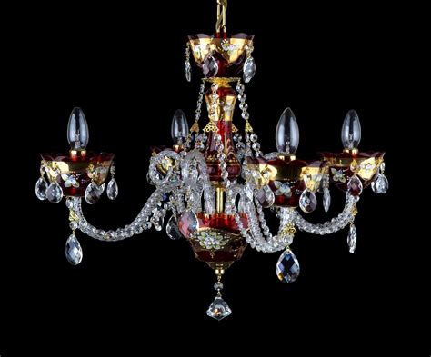 4-arm bohemian crystal chandelier decorated with high enamel "ruby red glass" | Bohemian glass