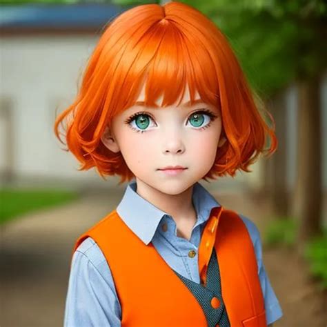 little girl with orange hair and light green eyes a...