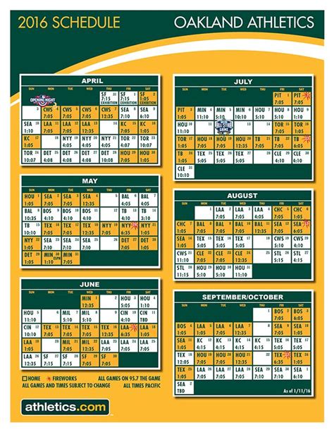 Printable Schedules | Oakland athletics, Athletics schedule, Oakland