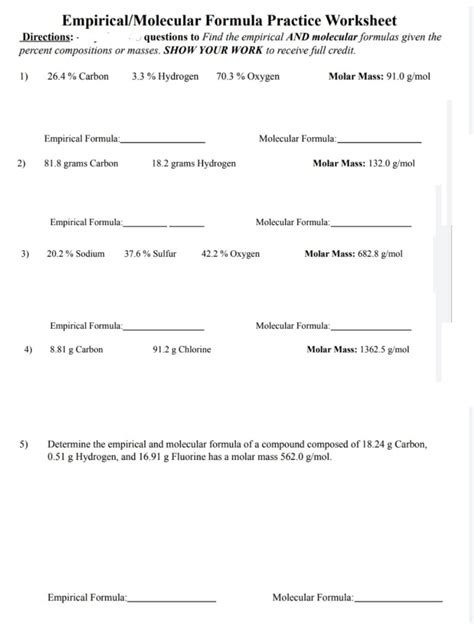 Solved Empirical/Molecular Formula Practice Worksheet | Chegg.com