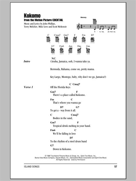 Kokomo - Ukulele Chords/Lyrics | zZounds