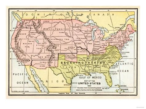 Map of the United States in 1861, at the Start of the Civil War Giclee Print by | Art.com