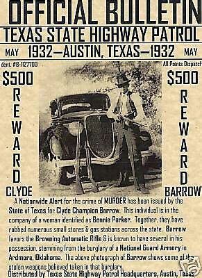 Bonnie & Clyde Wanted Poster $500 each, 1932. | Bonnie and clyde photos ...