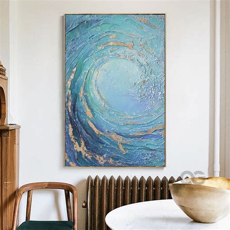 Blue Huge Wave Oil Painting on Canvas Large Abstract Ocean - Etsy