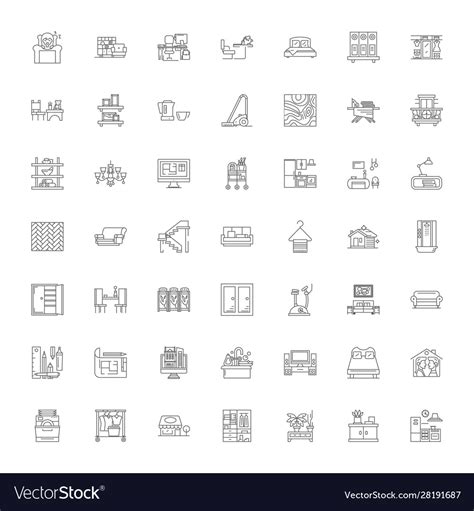 Interior design linear icons signs symbols Vector Image