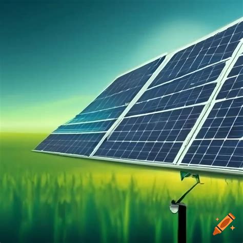 Animation of solar panels in a large field with an engineer on Craiyon